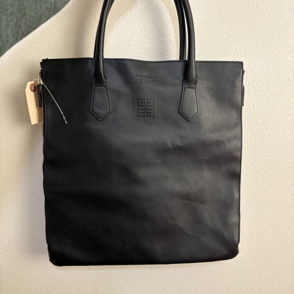 Parfums Givenchy Black Faux Leather Tote Bag Debossed Logo 4G Snap Closure